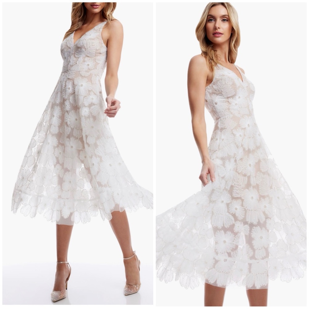 Dress The Population Blair Beaded Floral Cocktail Midi Dress NWOT